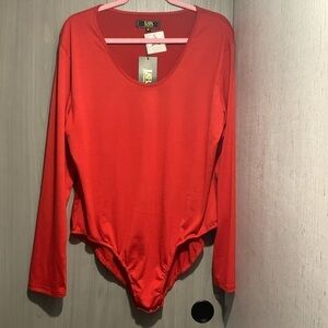 Lucky & Blessed L&B NWT Deep Red Scoop Neck Body Suit 3X 🔥